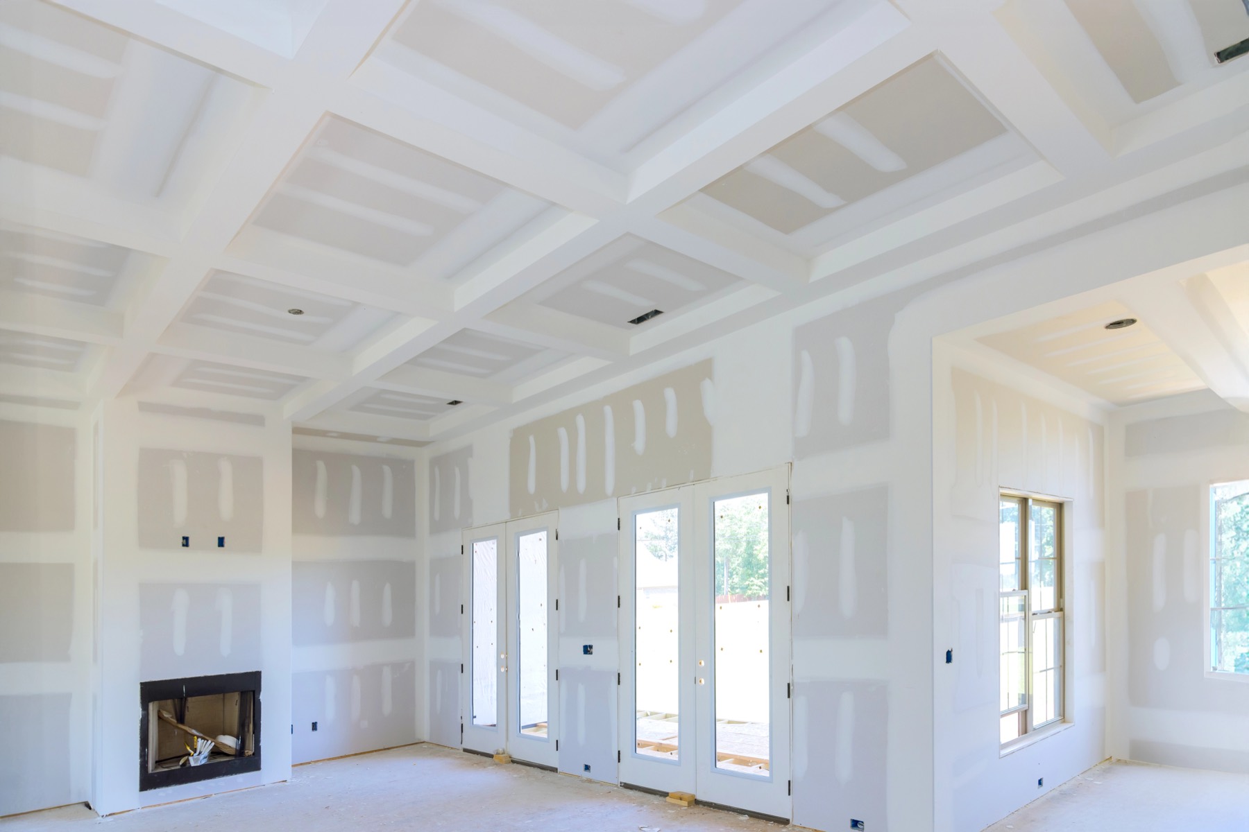 Freshly finished drywall with a coffered ceiling in a Springfield, MO home